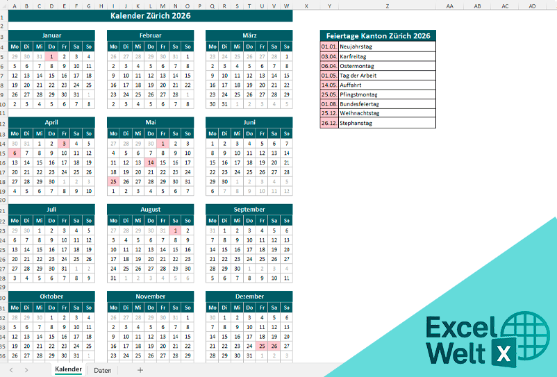 Kalender Zürich 2026