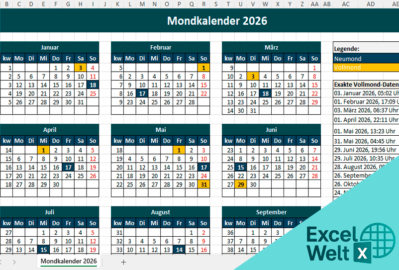 mondkalender excel