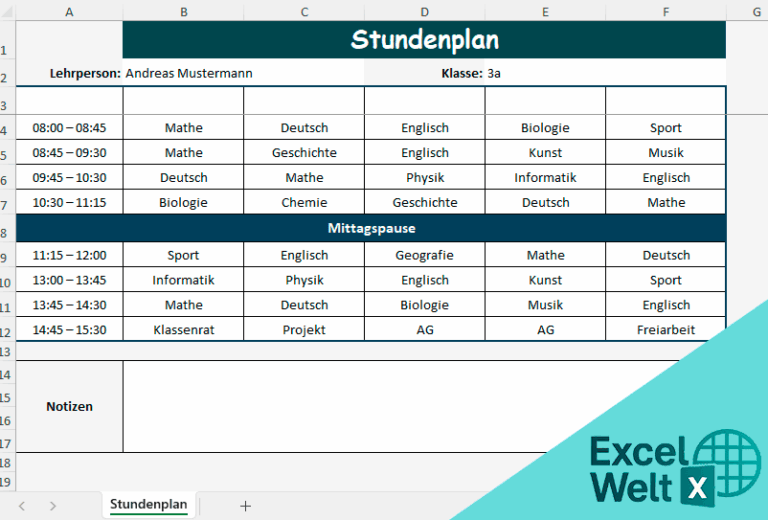 Stundenplan Vorlage zum Ausdrucken Kostenlose Planung