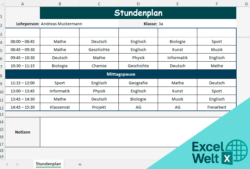 stundenplan vorlage kostenlos