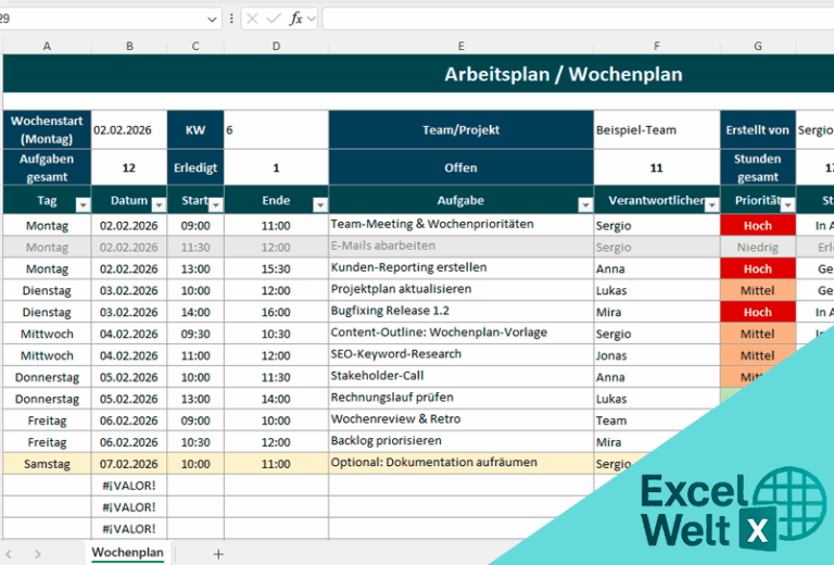 Wochenplan Arbeitsplan Vorlage Excel Anleitung und Tipps