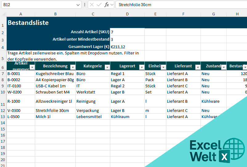 Bestandsliste Excel