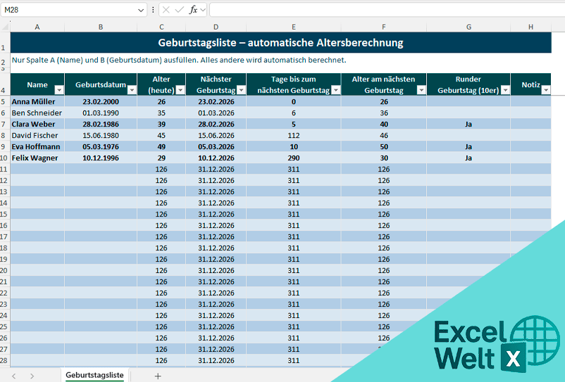 Geburtstagsliste excel vorlage kostenlos
