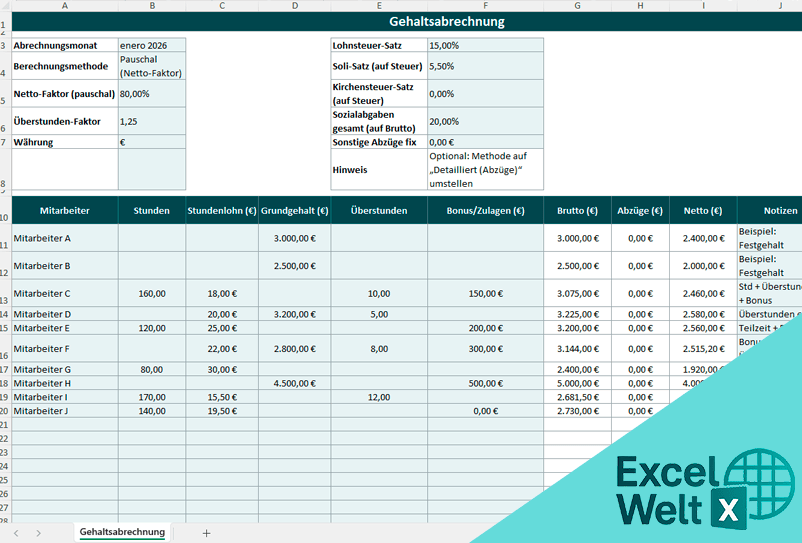 Gehaltsabrechnung excel vorlage