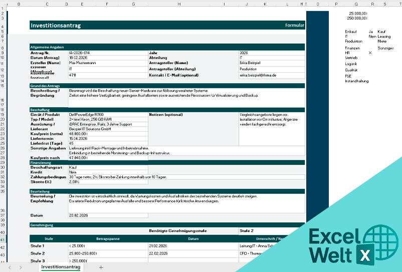 Investitionsantrag excel vorlage kostenlos