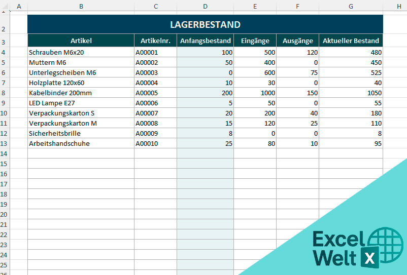 Lagerverwaltung excel kostenlos