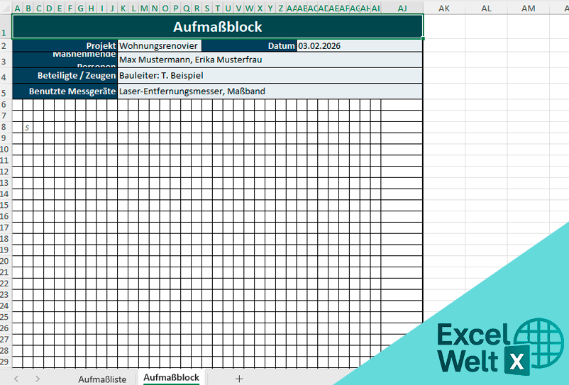 aufmassblockliste excel vorlage