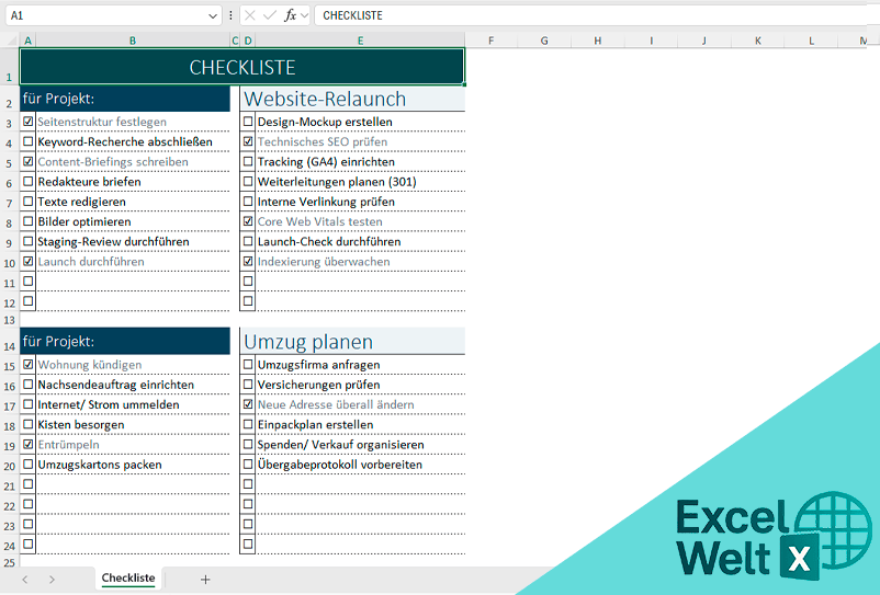checkliste excel vorlage kostenlos