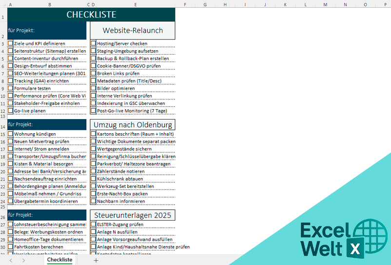 checkliste vorlage excel