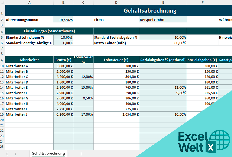 gehaltsabrechnung vorlage excel