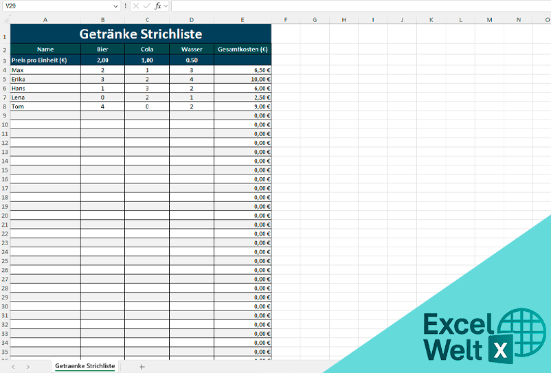 getränkeliste vorlage