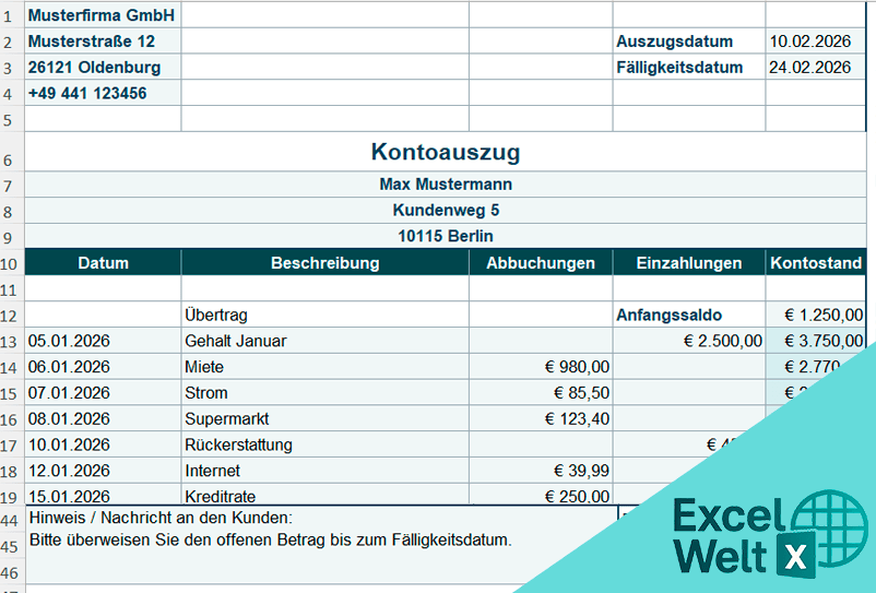 kontoauszug muster kostenlos