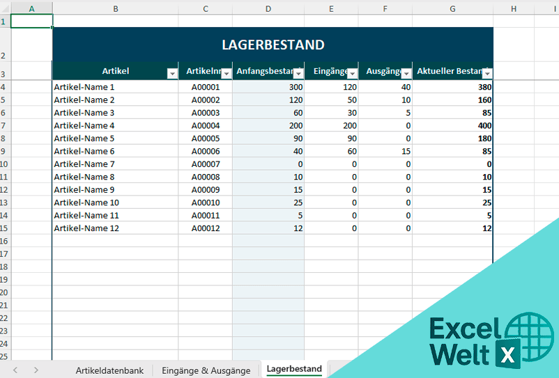 lagerverwaltung excel vorlage