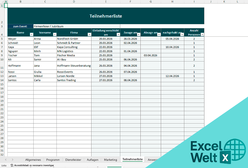 planung veranstaltung vorlage