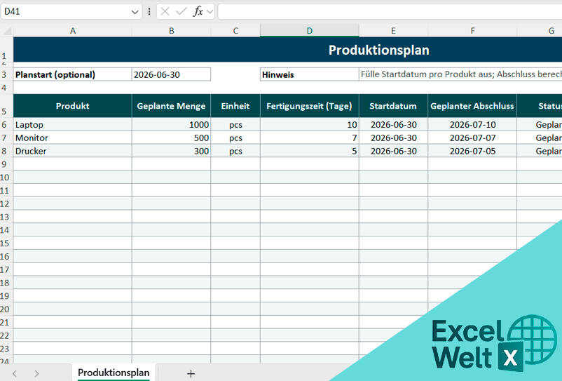 produktionsplanung excel vorlagen kostenlos