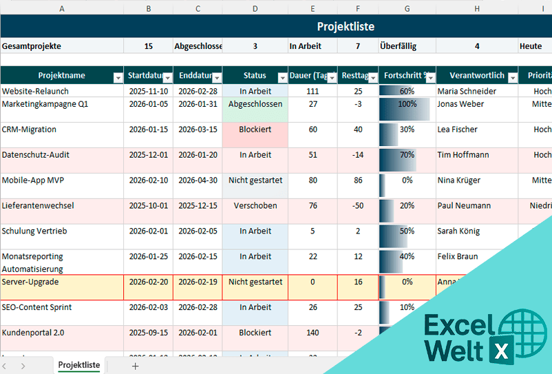 projektliste vorlage excel