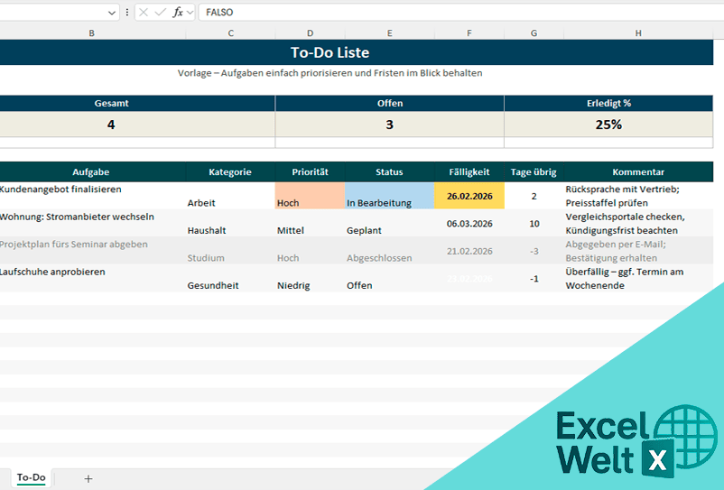 to do liste excel vorlage