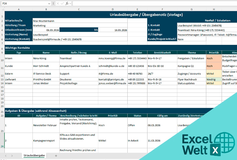 urlaubsübergabe vorlage
