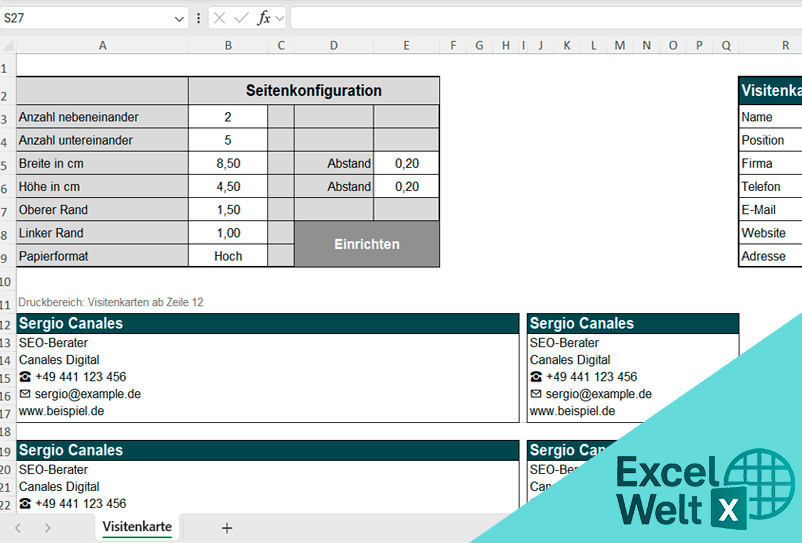 visitenkarten vorlagen excel