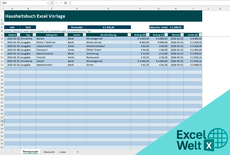 vorlage haushaltsbuch excel