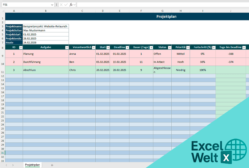 vorlage projektplan excel
