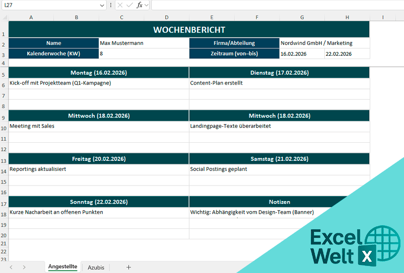 wochenbericht vorlage