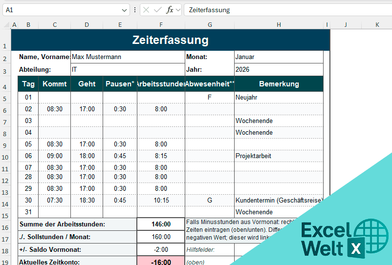 zeiterfassung vorlage excel kostenlos