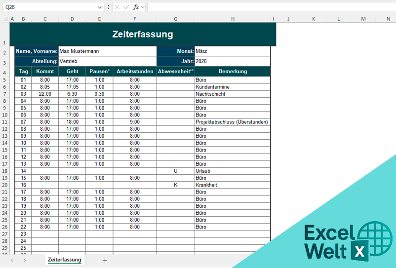 zeiterfassung vorlage kostenlos