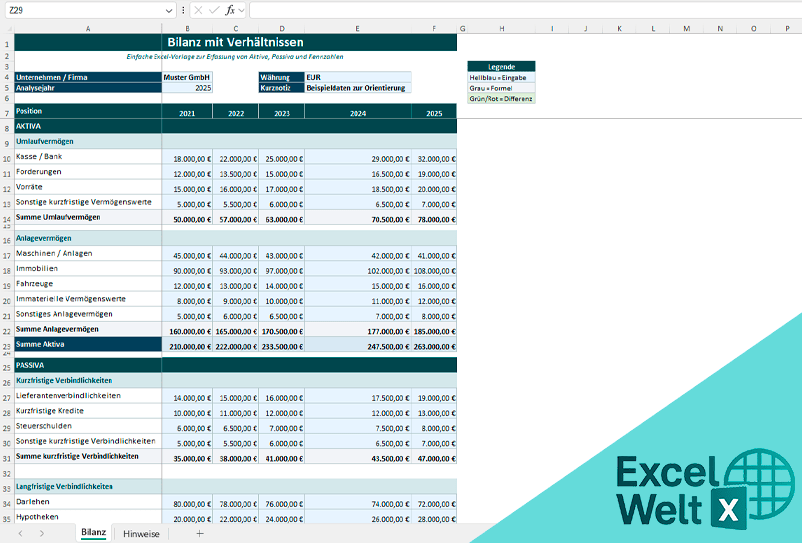 Bilanz vorlage excel kostenlos