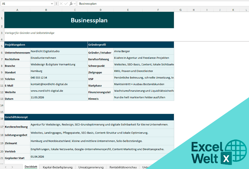 Businessplan excel vorlage