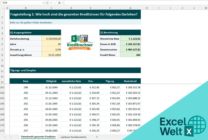 Kreditrechner excel kostenlos