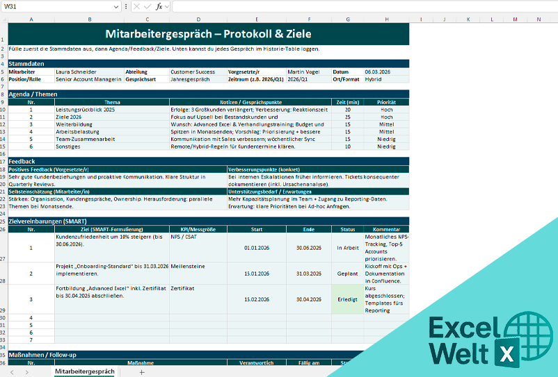 Mitarbeitergespraech vorlage excel kostenlos