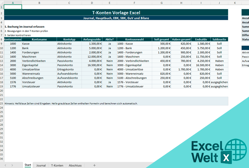 T konten excel vorlage gratis
