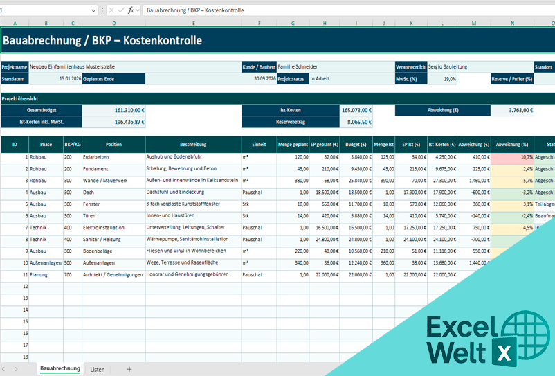 bauabrechnung excel vorlage kostenlos
