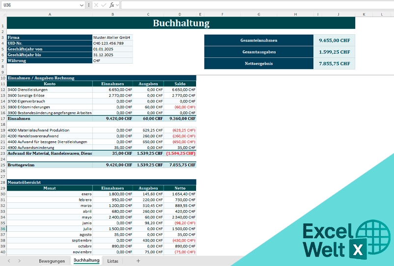 buchhaltung vorlage excel kostenlos