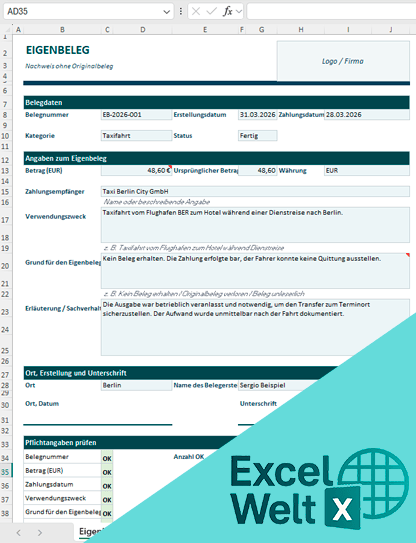 eigenbeleg excel vorlage gratis