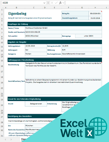 eigenbeleg excel vorlage