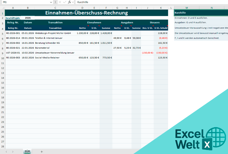 einnahmenüberschussrechnung excel vorlage