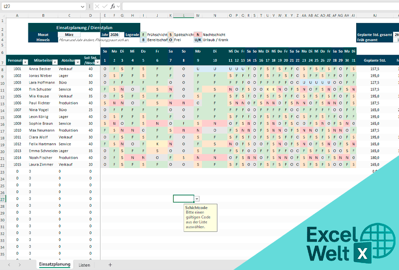 einsatzplanung excel vorlage gratis