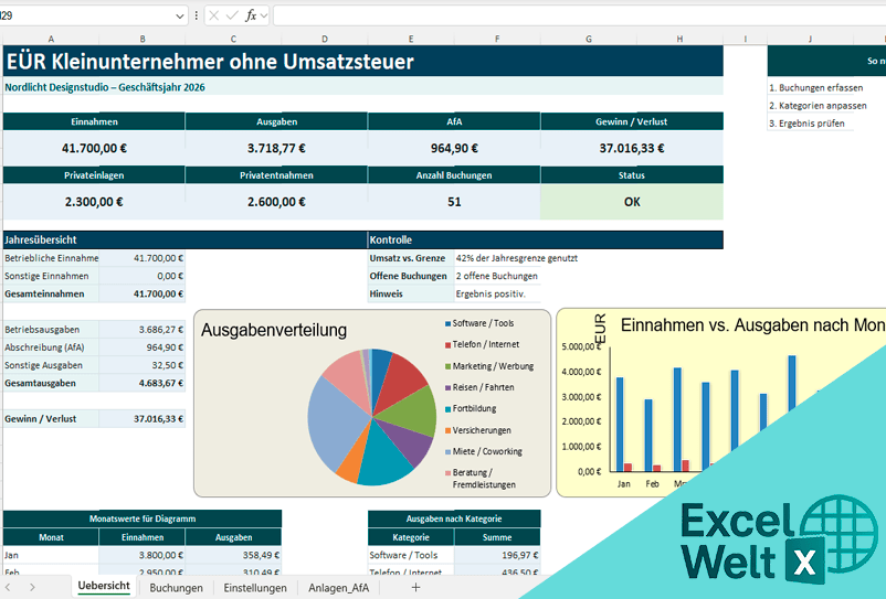 eür vorlage kleinunternehmer ohne umsatzsteuer excel kostenlos