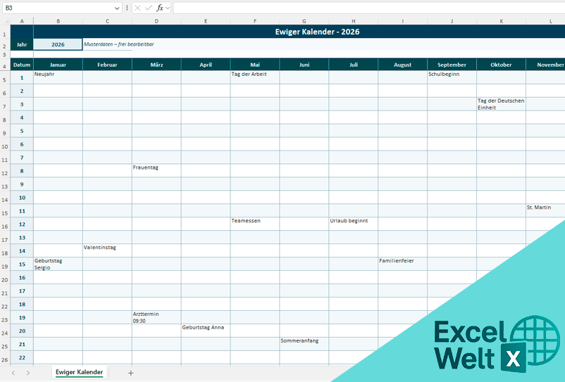 ewiger kalender excel vorlage