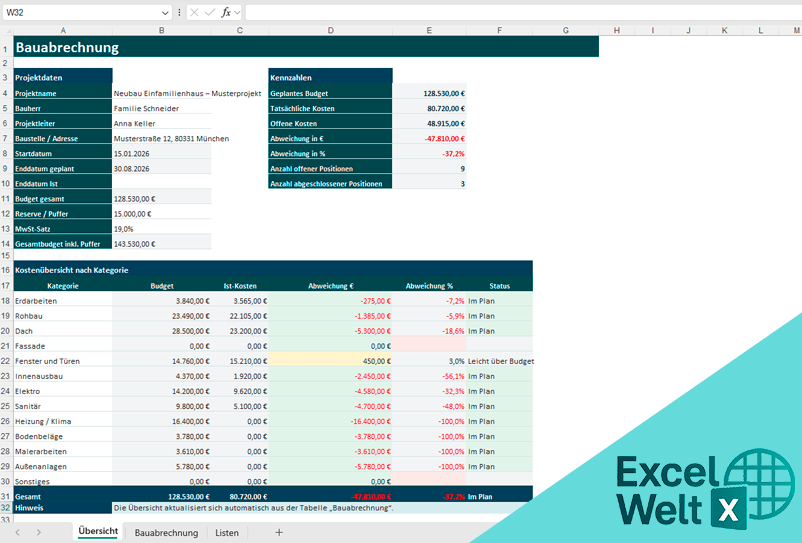 excel vorlage bauabrechnung