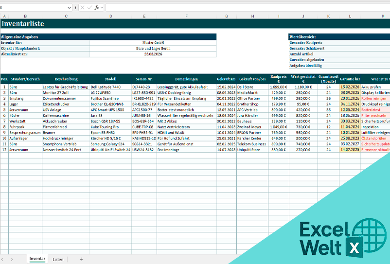 excel vorlage inventarliste