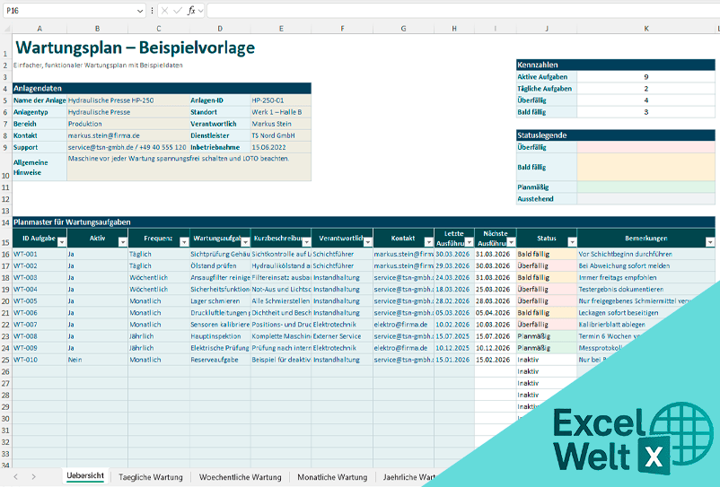 excel vorlage wartungsplan
