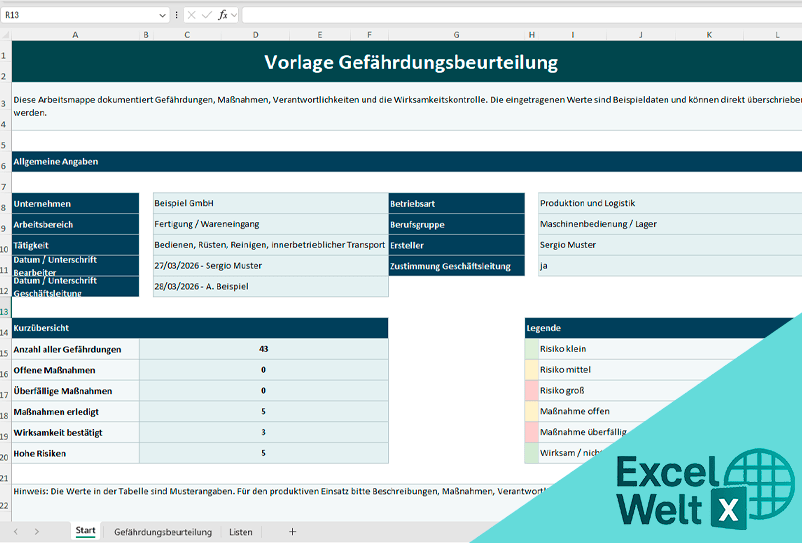 gefährdungsbeurteilung vorlage excel gratis