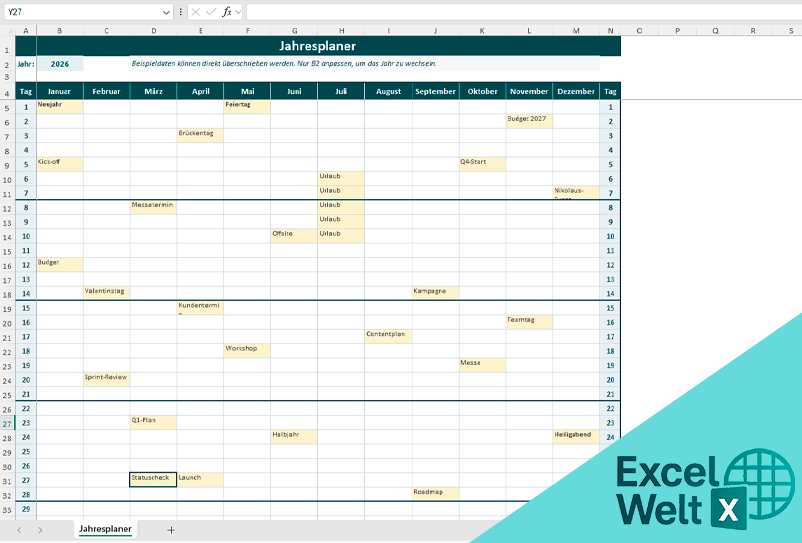 jahreskalender excel vorlage kostenlos