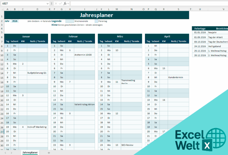 9 kostenlose Jahresplaner für Excel Vorlagen & Anleitung