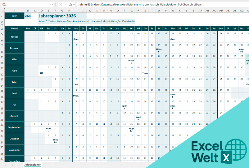 jahresplanung excel vorlage