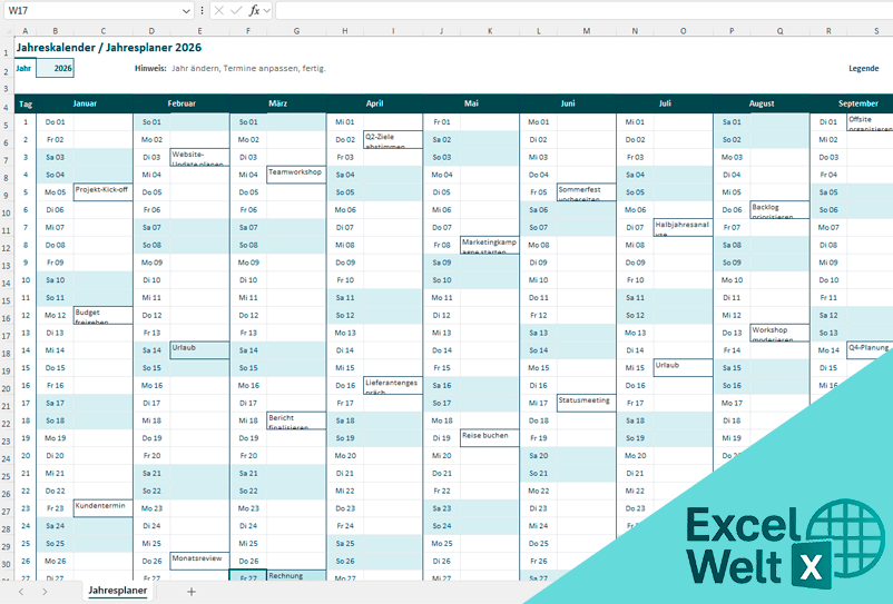 jahresplanung vorlage excel