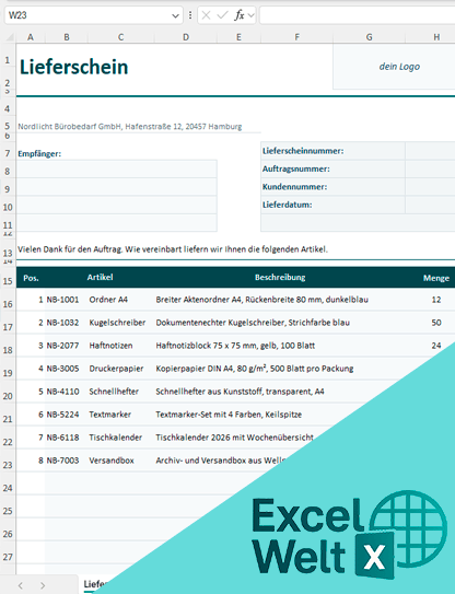 lieferschein excel vorlage kostenlos